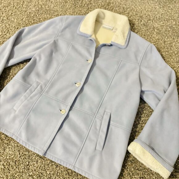 ALFRED DUNNER Blue Fleece Lined Button Down Jacket. Size 12P - Picture 2 of 6